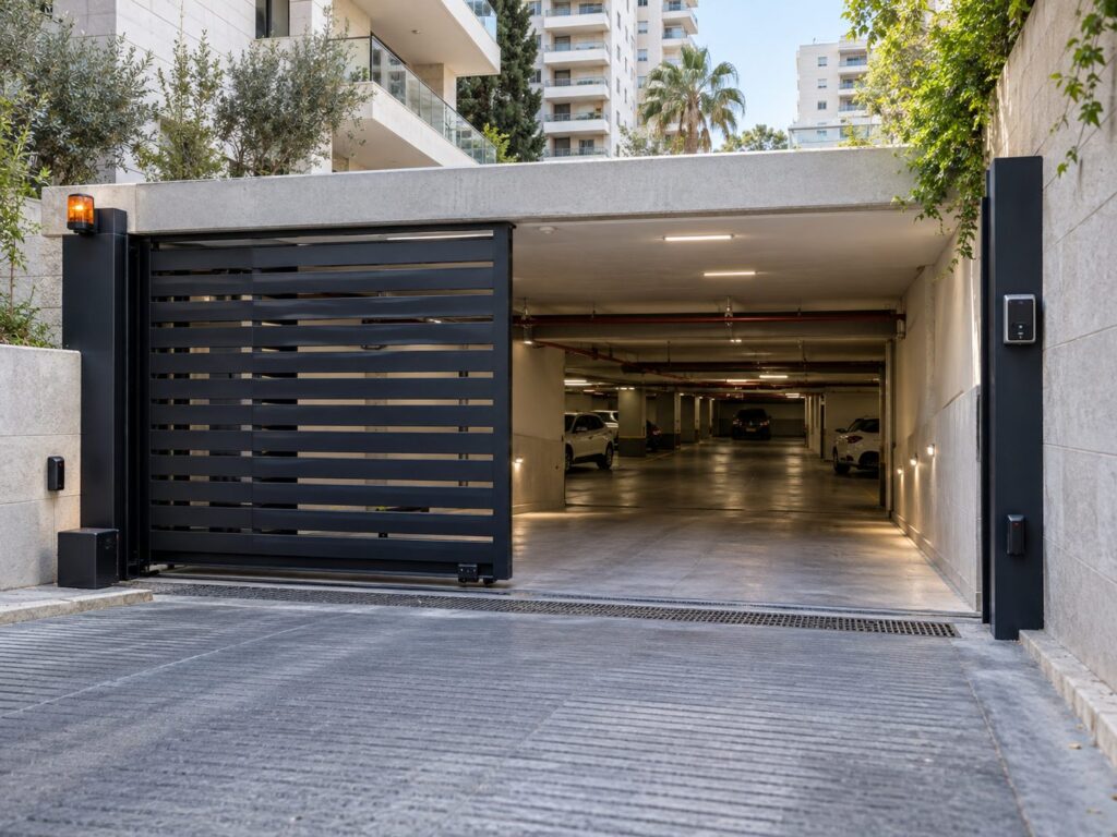 שער חשמלי לחניון תת קרקעי בבניין מגורים