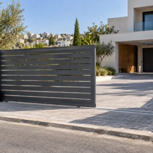 שער הזזה חשמלי מודרני בכניסה לבית