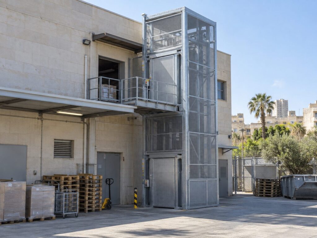 מעלית משא חיצונית הצמודה למבנה תפעולי